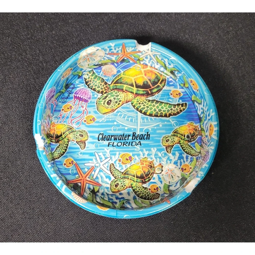Clearwater Beach, Florida Souvenir Ceramic Ashtray Sea Turtles Marinine Life